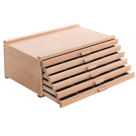 6 Drawer Wood Artist Supply Storage Box - Pastels, Pencils, Pens, Markers, Brushes